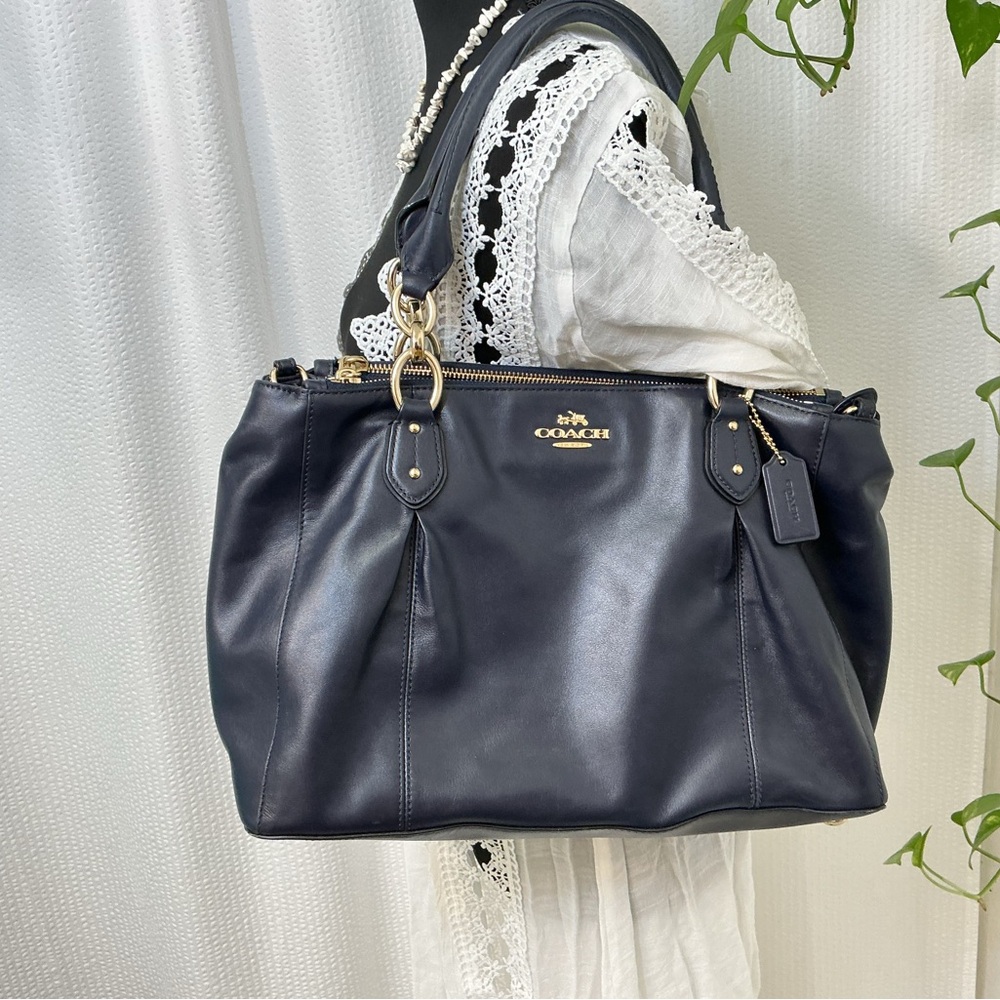 EUC Coach Collete Navy Leather Handbag